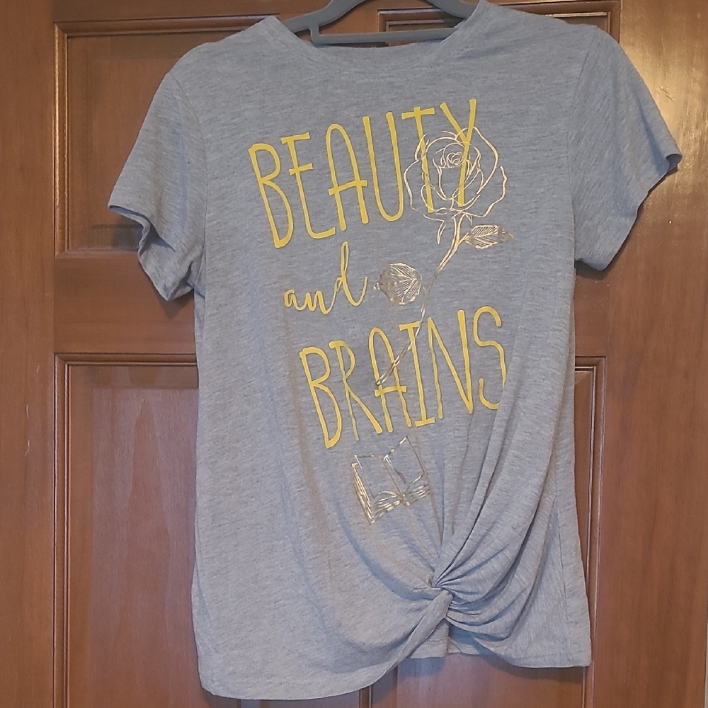 Disney Gray Tee with Yellow Print - Beauty and Brains